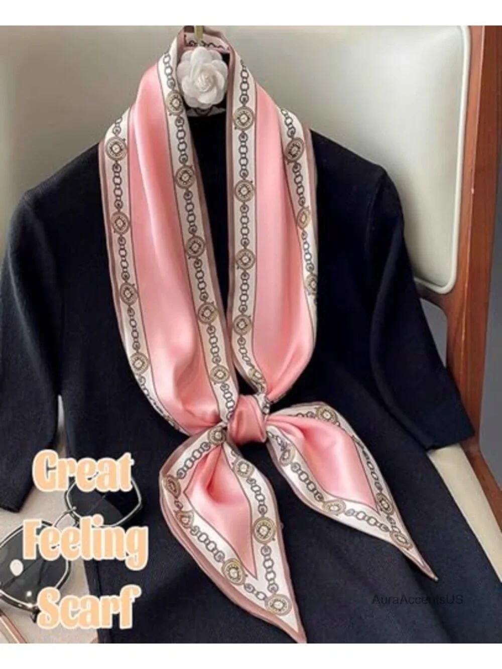Satin Silk Feel Square Head Scarf Neck Scarf for Bag Decor